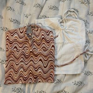 Hollister Brown and White Swirl Halter Top